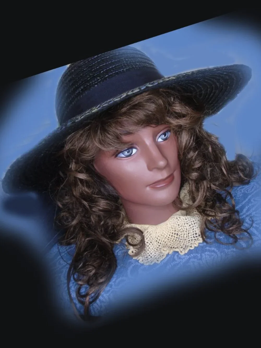 Black Straw Hat Wide Brim Fancy Dressy Vintage Spring Summer Headwear - Picture 5 of 9